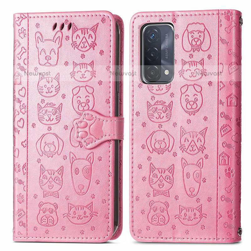 Leather Case Stands Fashionable Pattern Flip Cover Holder S03D for OnePlus Nord N200 5G Pink