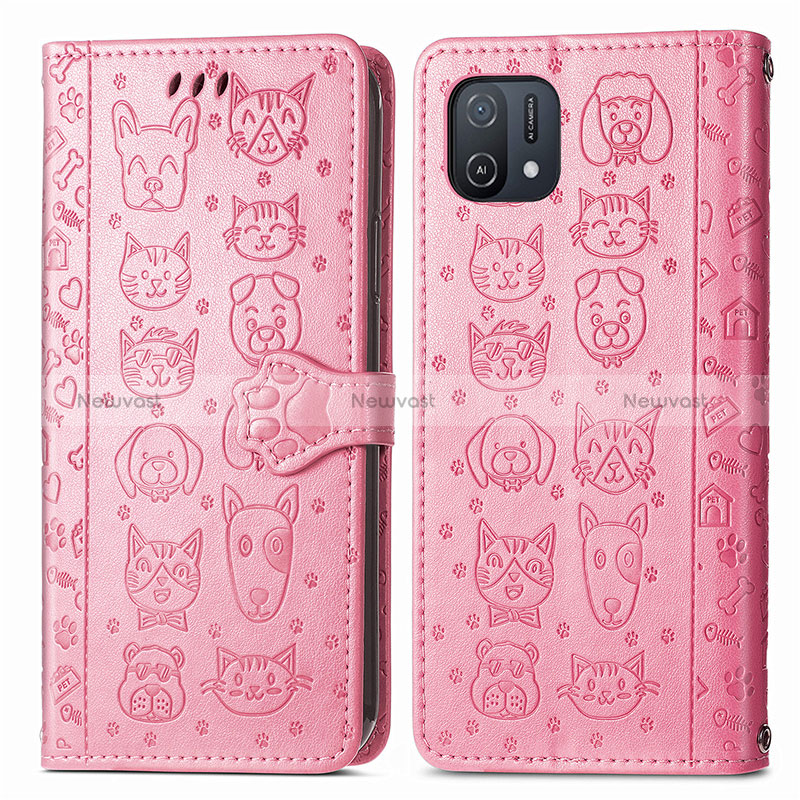 Leather Case Stands Fashionable Pattern Flip Cover Holder S03D for Oppo A16e Pink