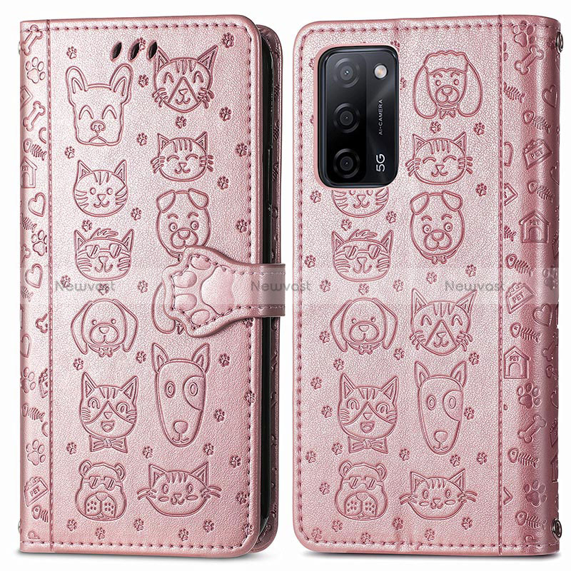 Leather Case Stands Fashionable Pattern Flip Cover Holder S03D for Oppo A53s 5G