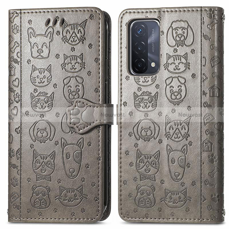 Leather Case Stands Fashionable Pattern Flip Cover Holder S03D for Oppo A54 5G