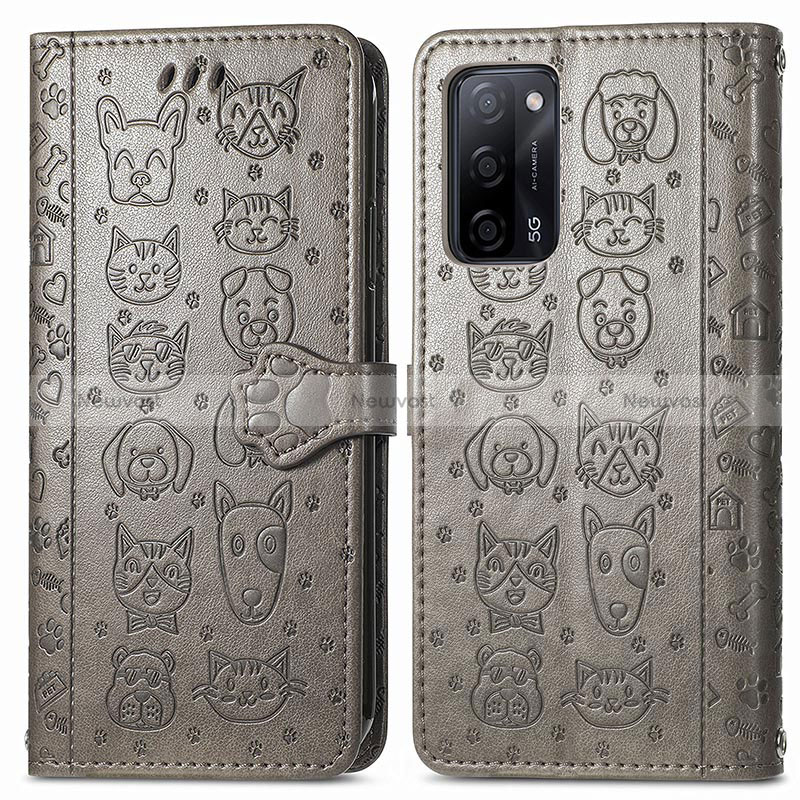 Leather Case Stands Fashionable Pattern Flip Cover Holder S03D for Oppo A56 5G Gray