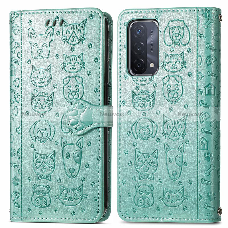 Leather Case Stands Fashionable Pattern Flip Cover Holder S03D for Oppo A74 5G