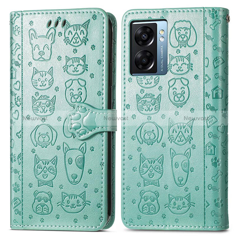 Leather Case Stands Fashionable Pattern Flip Cover Holder S03D for Oppo A77 5G