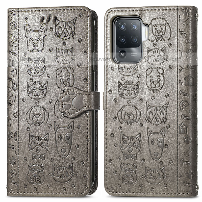 Leather Case Stands Fashionable Pattern Flip Cover Holder S03D for Oppo A94 4G Gray