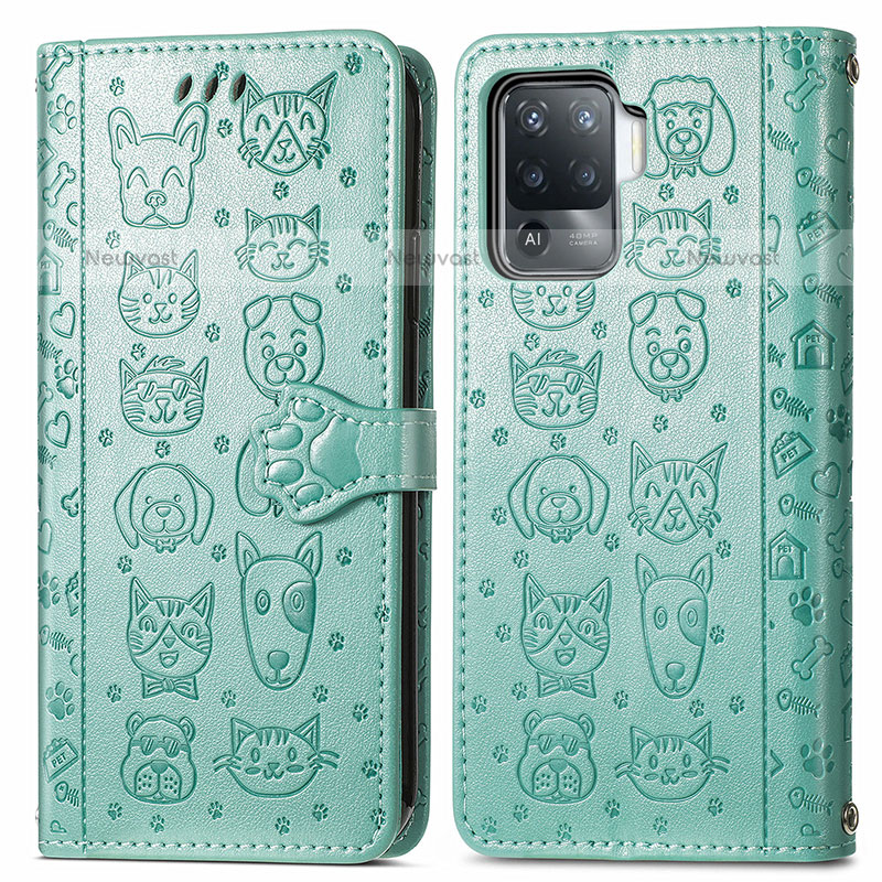 Leather Case Stands Fashionable Pattern Flip Cover Holder S03D for Oppo A94 4G Green