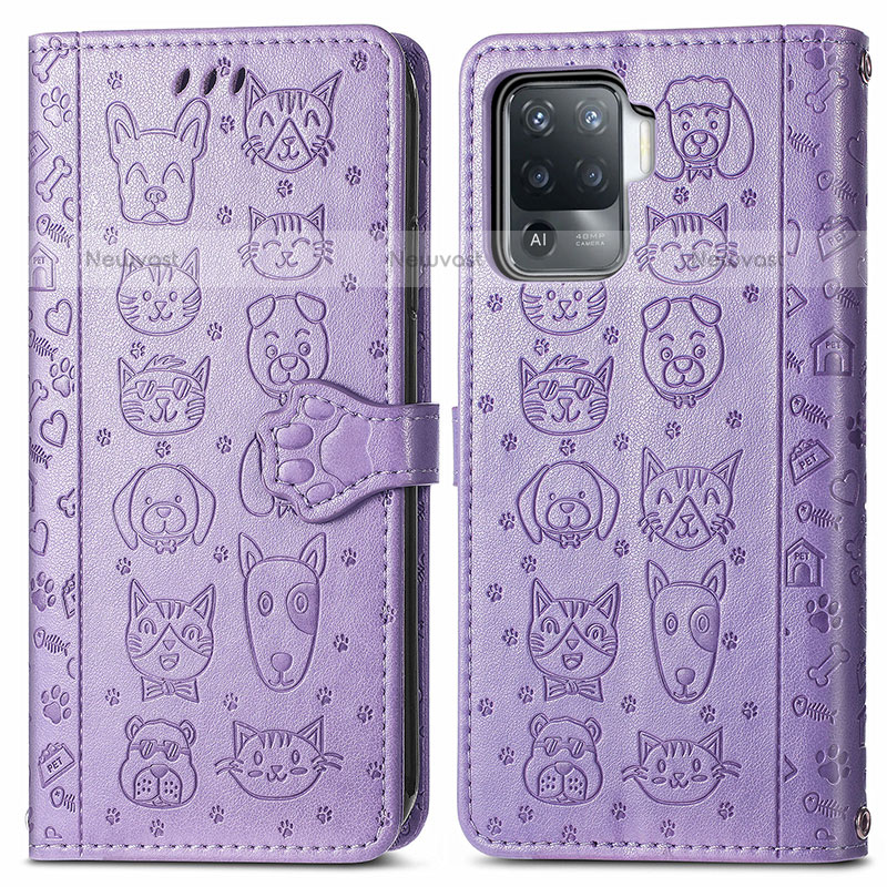 Leather Case Stands Fashionable Pattern Flip Cover Holder S03D for Oppo A94 4G Purple