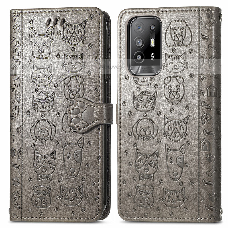 Leather Case Stands Fashionable Pattern Flip Cover Holder S03D for Oppo A94 5G Gray