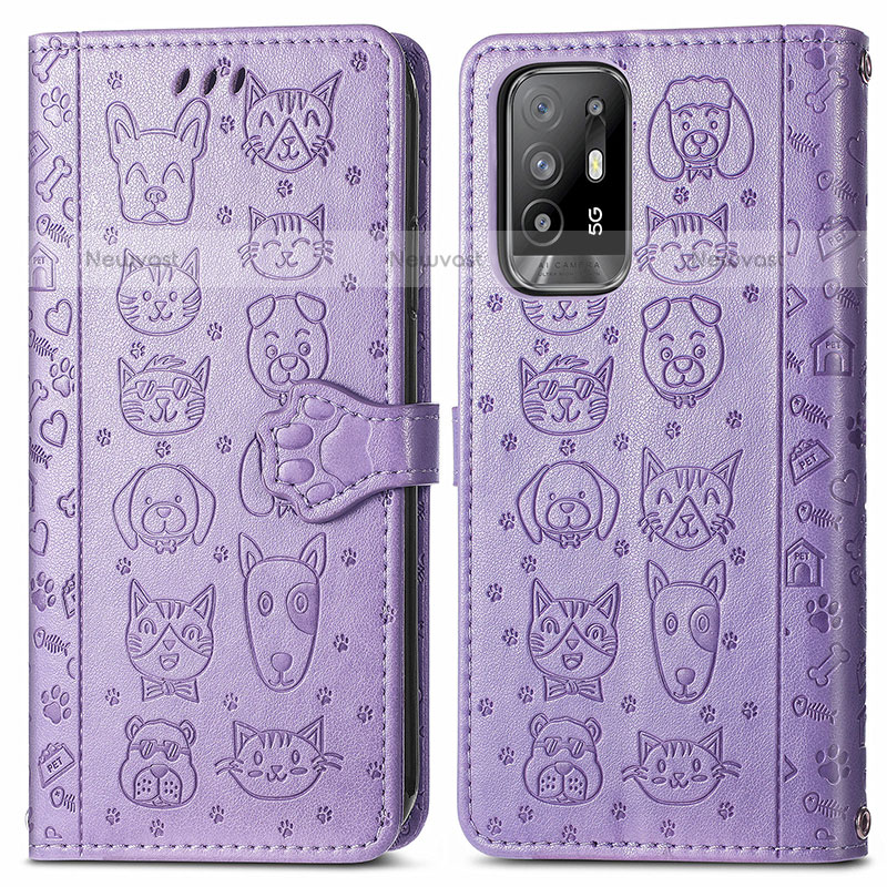 Leather Case Stands Fashionable Pattern Flip Cover Holder S03D for Oppo A95 5G Purple