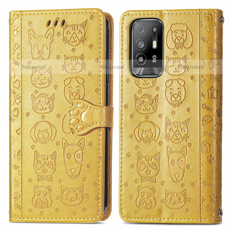 Leather Case Stands Fashionable Pattern Flip Cover Holder S03D for Oppo A95 5G Yellow