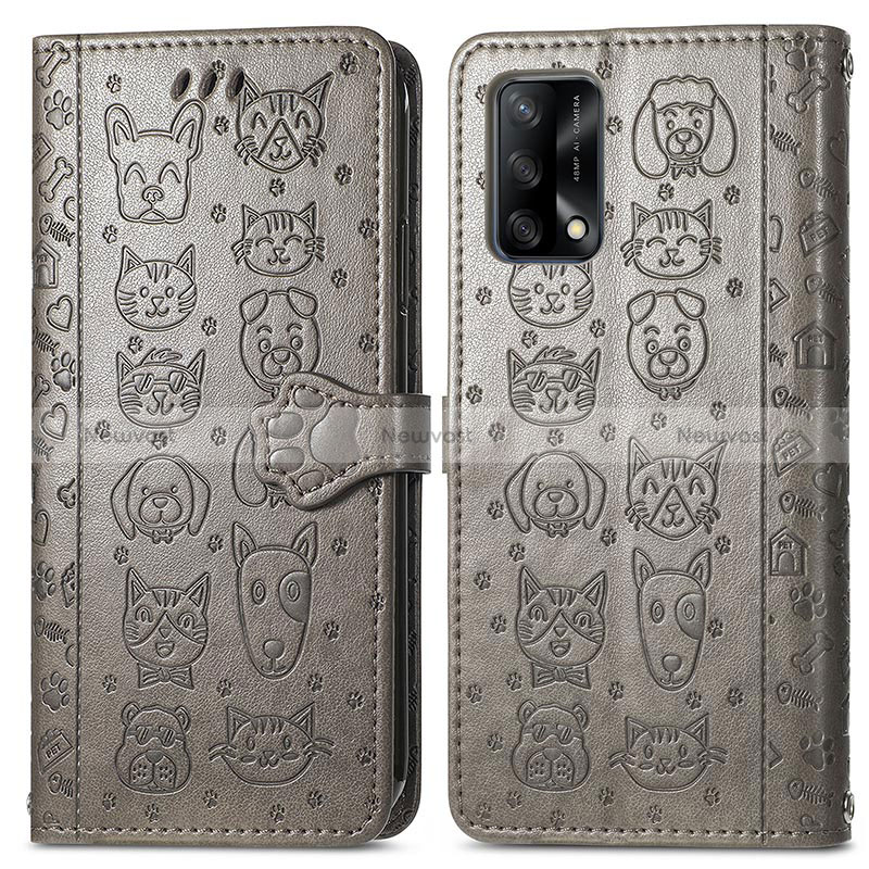 Leather Case Stands Fashionable Pattern Flip Cover Holder S03D for Oppo F19 Gray