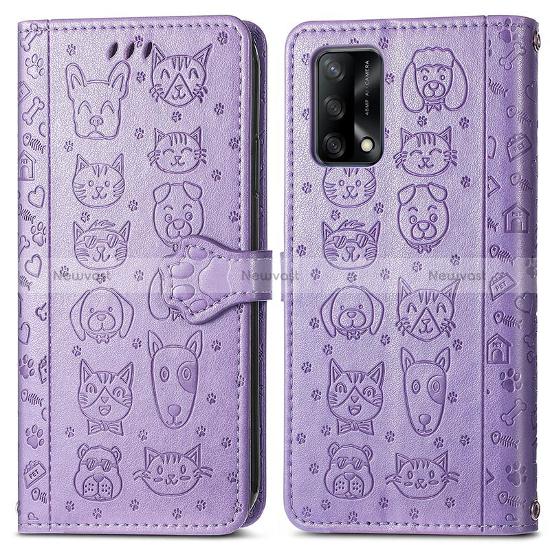 Leather Case Stands Fashionable Pattern Flip Cover Holder S03D for Oppo F19 Purple