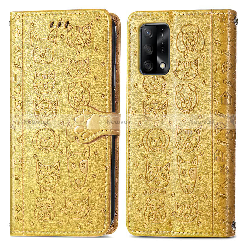 Leather Case Stands Fashionable Pattern Flip Cover Holder S03D for Oppo F19 Yellow