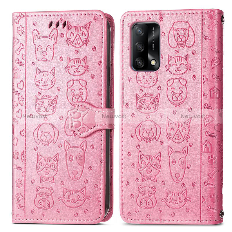 Leather Case Stands Fashionable Pattern Flip Cover Holder S03D for Oppo F19s Pink