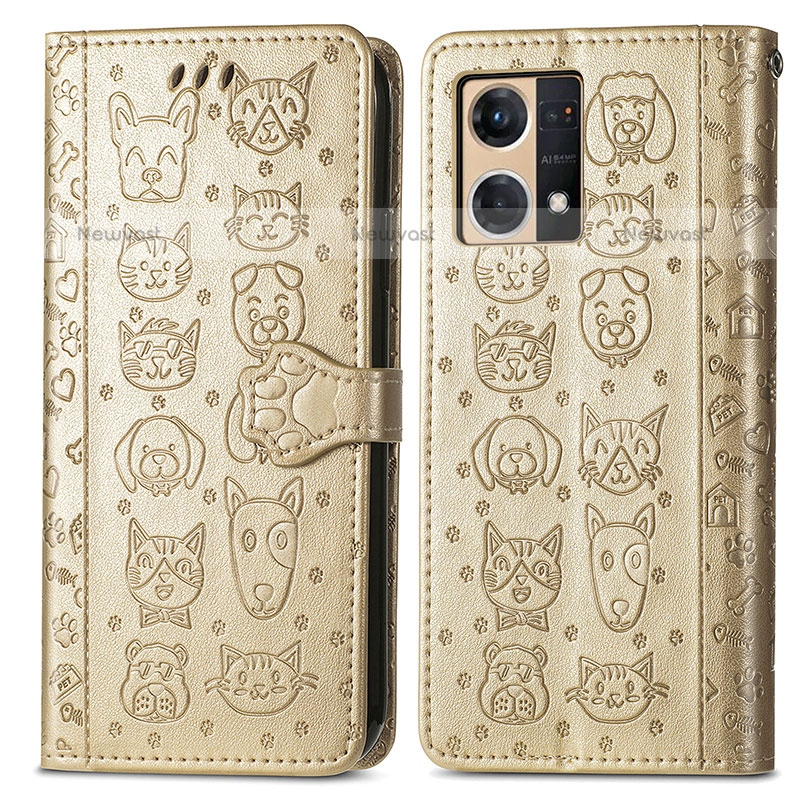 Leather Case Stands Fashionable Pattern Flip Cover Holder S03D for Oppo F21 Pro 4G Gold