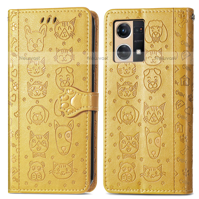 Leather Case Stands Fashionable Pattern Flip Cover Holder S03D for Oppo F21s Pro 4G Yellow