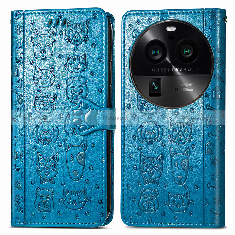 Leather Case Stands Fashionable Pattern Flip Cover Holder S03D for Oppo Find X6 5G Blue