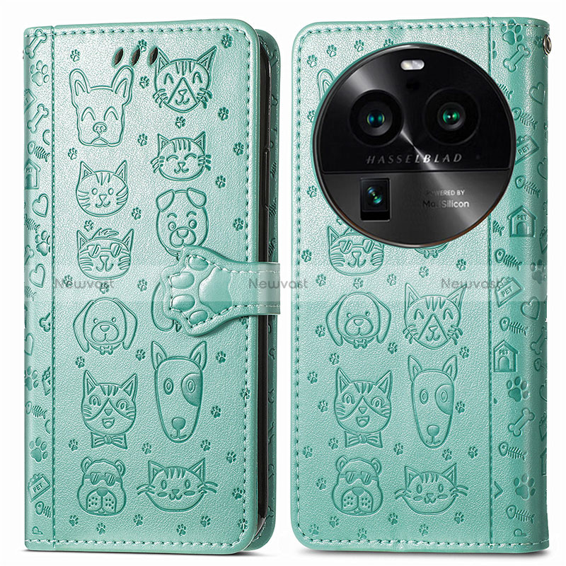 Leather Case Stands Fashionable Pattern Flip Cover Holder S03D for Oppo Find X6 5G Green