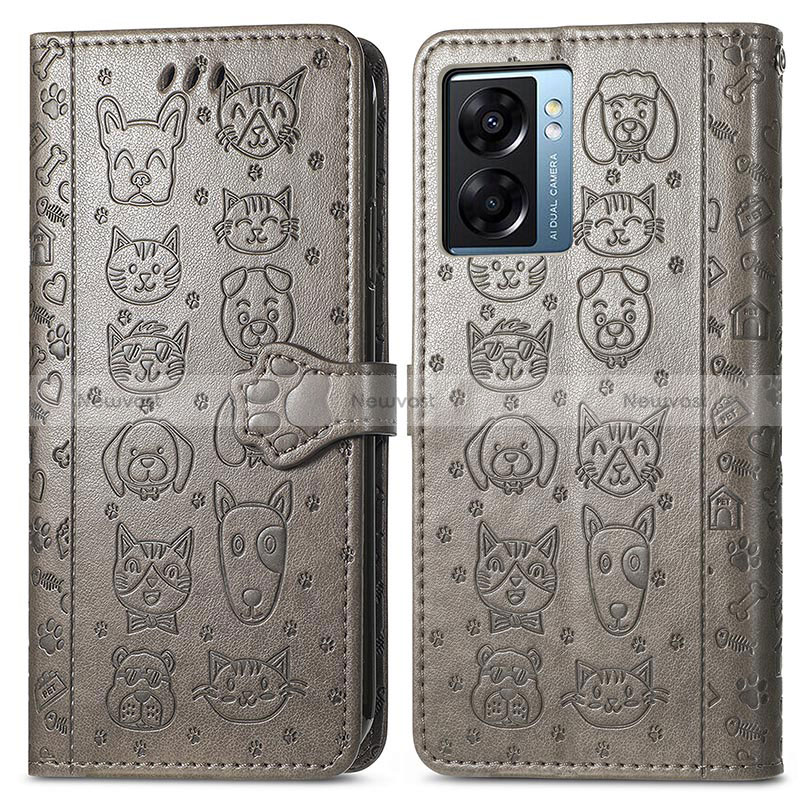 Leather Case Stands Fashionable Pattern Flip Cover Holder S03D for Oppo K10 5G India