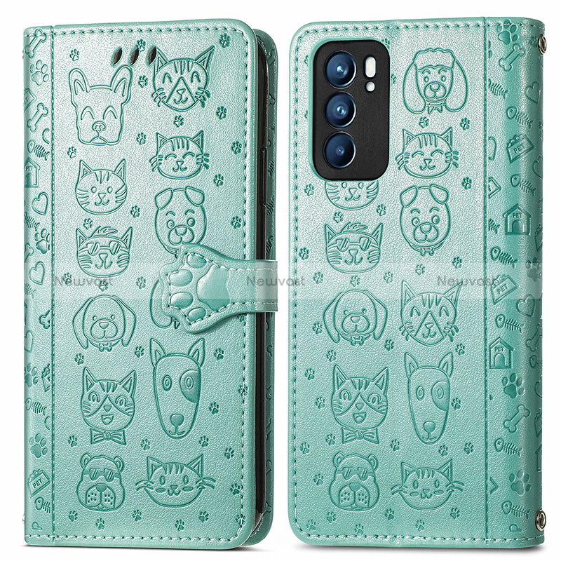 Leather Case Stands Fashionable Pattern Flip Cover Holder S03D for Oppo Reno6 5G