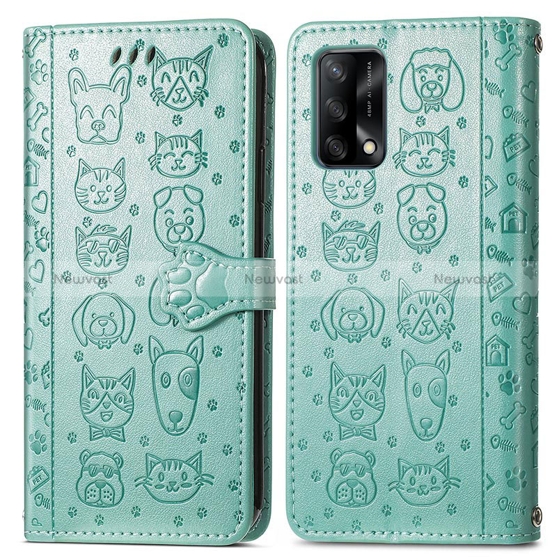 Leather Case Stands Fashionable Pattern Flip Cover Holder S03D for Oppo Reno6 Lite Green