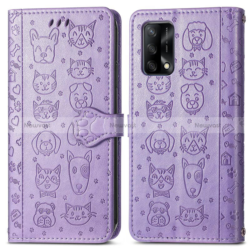 Leather Case Stands Fashionable Pattern Flip Cover Holder S03D for Oppo Reno6 Lite Purple