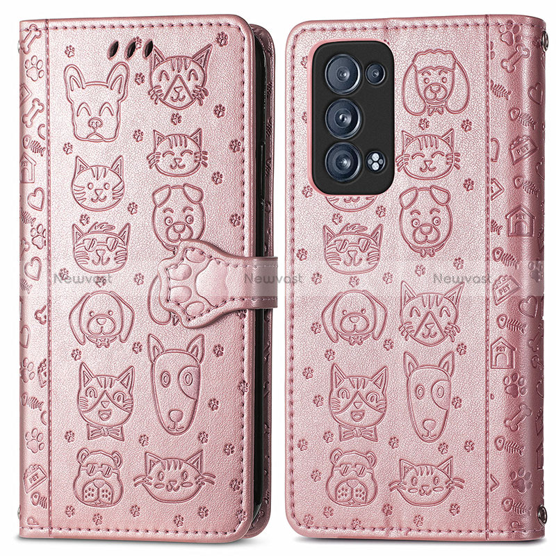 Leather Case Stands Fashionable Pattern Flip Cover Holder S03D for Oppo Reno6 Pro 5G