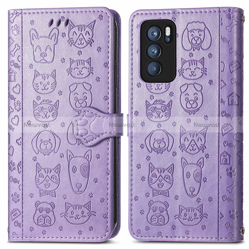 Leather Case Stands Fashionable Pattern Flip Cover Holder S03D for Oppo Reno6 Pro 5G India Purple