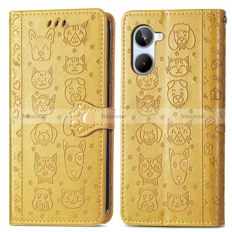 Leather Case Stands Fashionable Pattern Flip Cover Holder S03D for Realme 10 Pro 5G Yellow