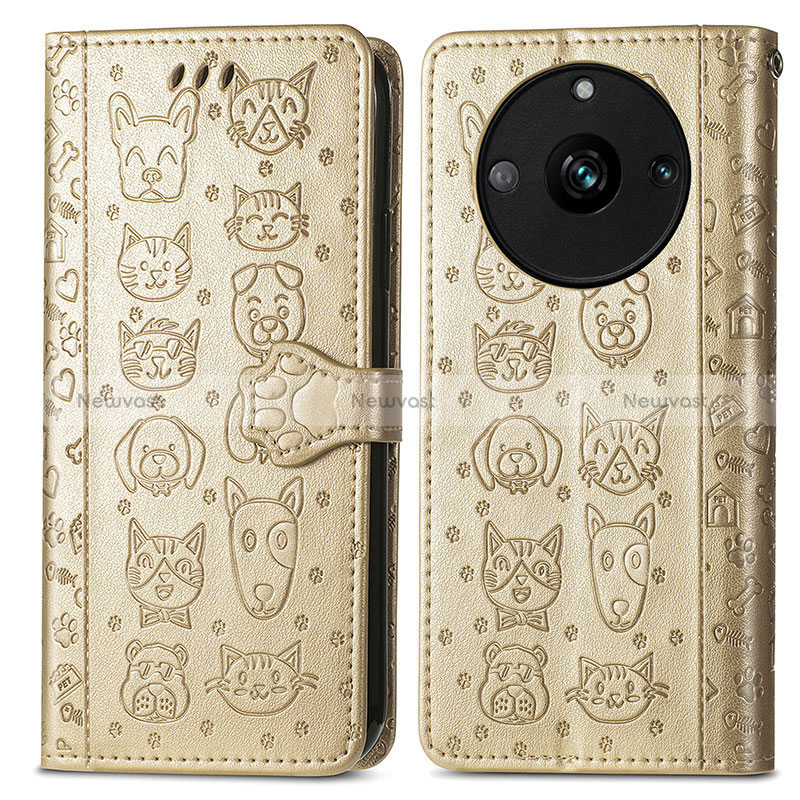 Leather Case Stands Fashionable Pattern Flip Cover Holder S03D for Realme 11 Pro+ Plus 5G Gold