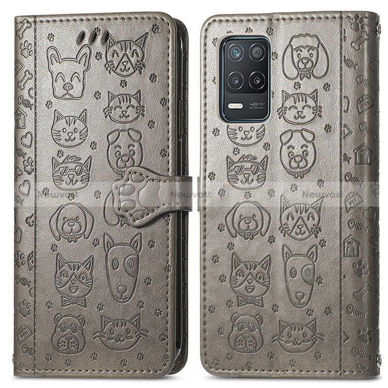 Leather Case Stands Fashionable Pattern Flip Cover Holder S03D for Realme 8 5G Gray