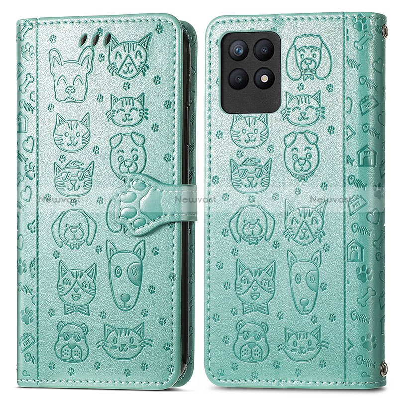 Leather Case Stands Fashionable Pattern Flip Cover Holder S03D for Realme 8i Green