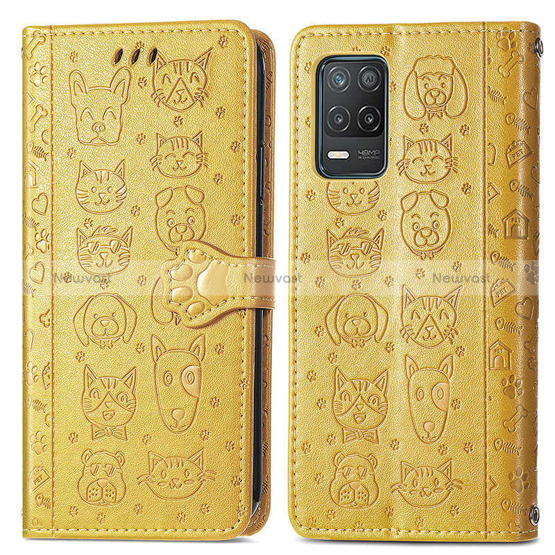 Leather Case Stands Fashionable Pattern Flip Cover Holder S03D for Realme 8s 5G Yellow