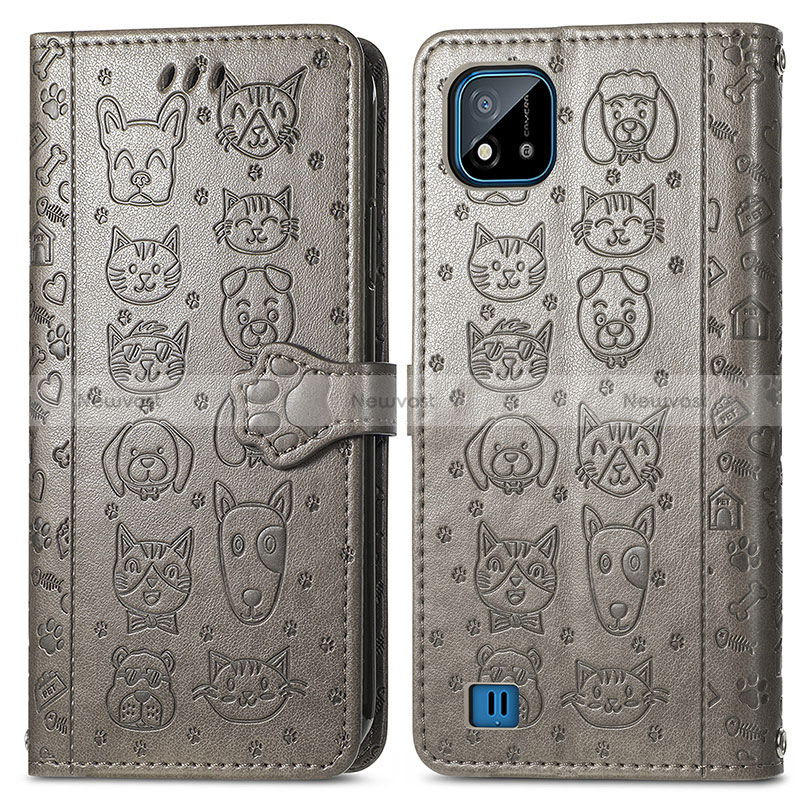 Leather Case Stands Fashionable Pattern Flip Cover Holder S03D for Realme C11 (2021) Gray