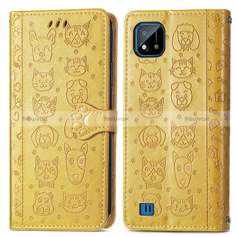 Leather Case Stands Fashionable Pattern Flip Cover Holder S03D for Realme C11 (2021) Yellow