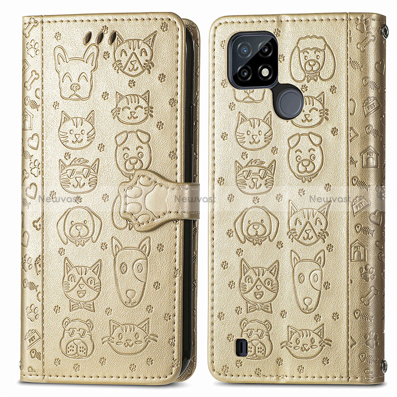 Leather Case Stands Fashionable Pattern Flip Cover Holder S03D for Realme C25Y India