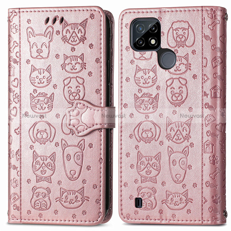 Leather Case Stands Fashionable Pattern Flip Cover Holder S03D for Realme C25Y India