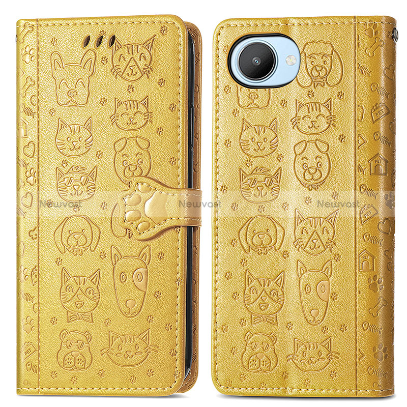 Leather Case Stands Fashionable Pattern Flip Cover Holder S03D for Realme C30s Yellow