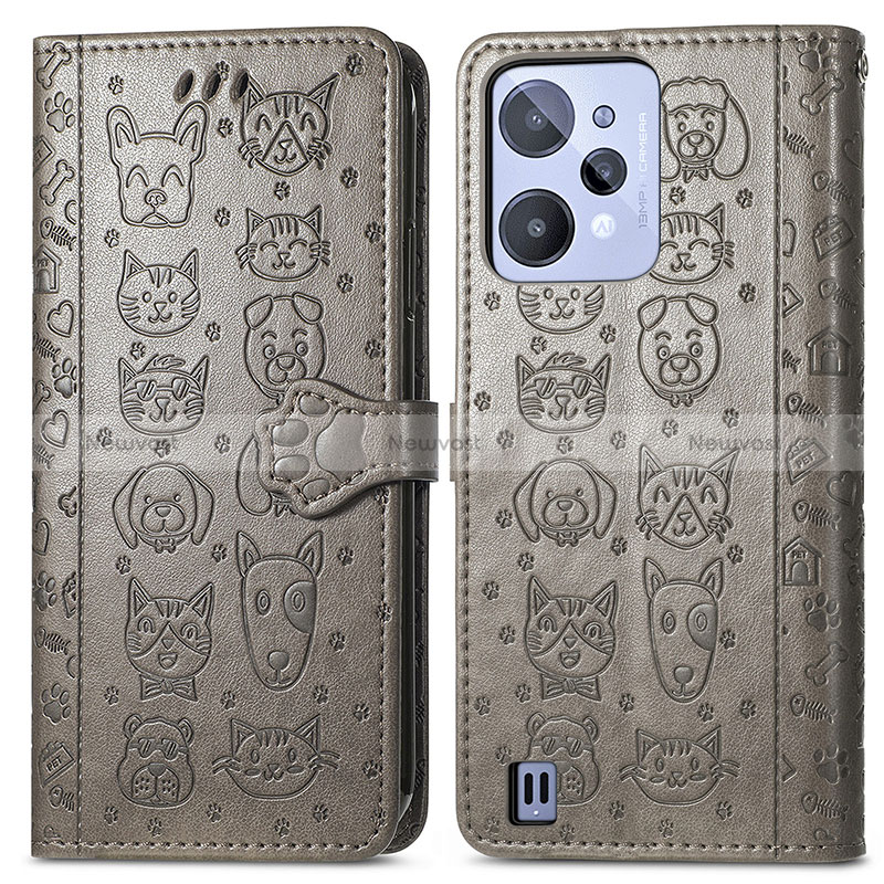 Leather Case Stands Fashionable Pattern Flip Cover Holder S03D for Realme C31 Gray