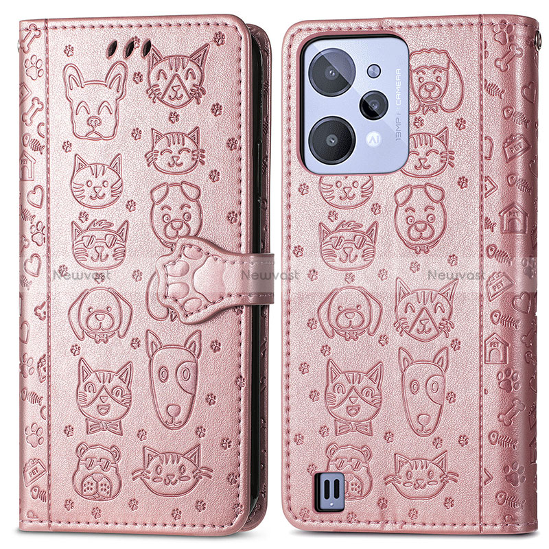 Leather Case Stands Fashionable Pattern Flip Cover Holder S03D for Realme C31 Rose Gold