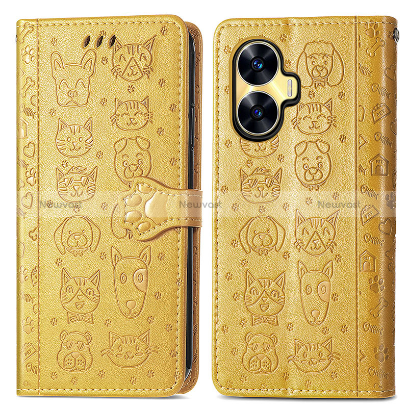 Leather Case Stands Fashionable Pattern Flip Cover Holder S03D for Realme C55