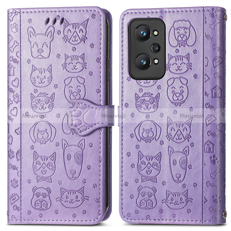 Leather Case Stands Fashionable Pattern Flip Cover Holder S03D for Realme GT Neo 3T 5G Purple