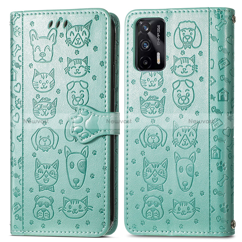 Leather Case Stands Fashionable Pattern Flip Cover Holder S03D for Realme GT Neo 5G Green