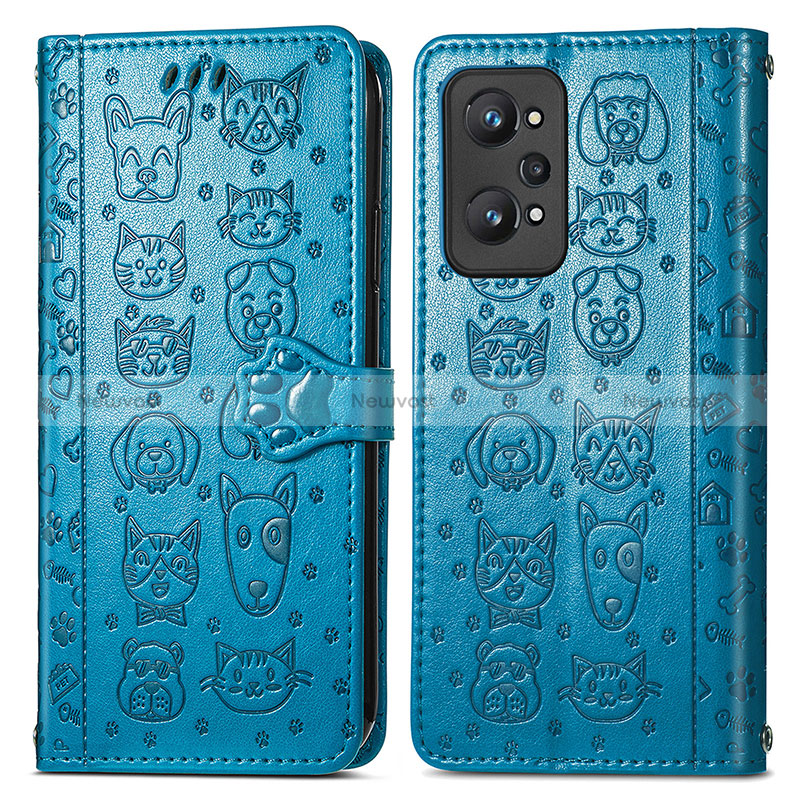 Leather Case Stands Fashionable Pattern Flip Cover Holder S03D for Realme GT Neo2 5G Blue