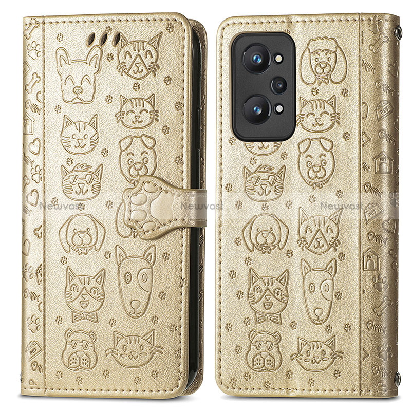 Leather Case Stands Fashionable Pattern Flip Cover Holder S03D for Realme GT Neo2 5G Gold