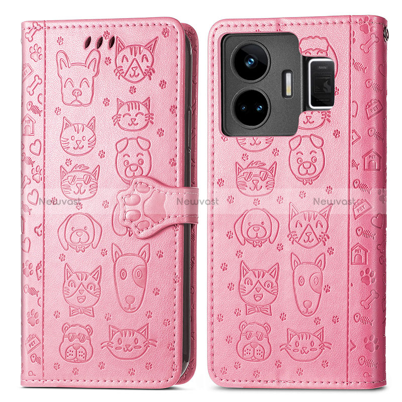 Leather Case Stands Fashionable Pattern Flip Cover Holder S03D for Realme GT Neo5 5G Pink