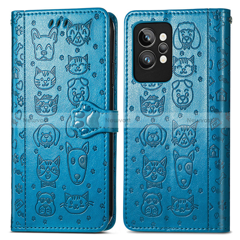 Leather Case Stands Fashionable Pattern Flip Cover Holder S03D for Realme GT2 Pro 5G Blue