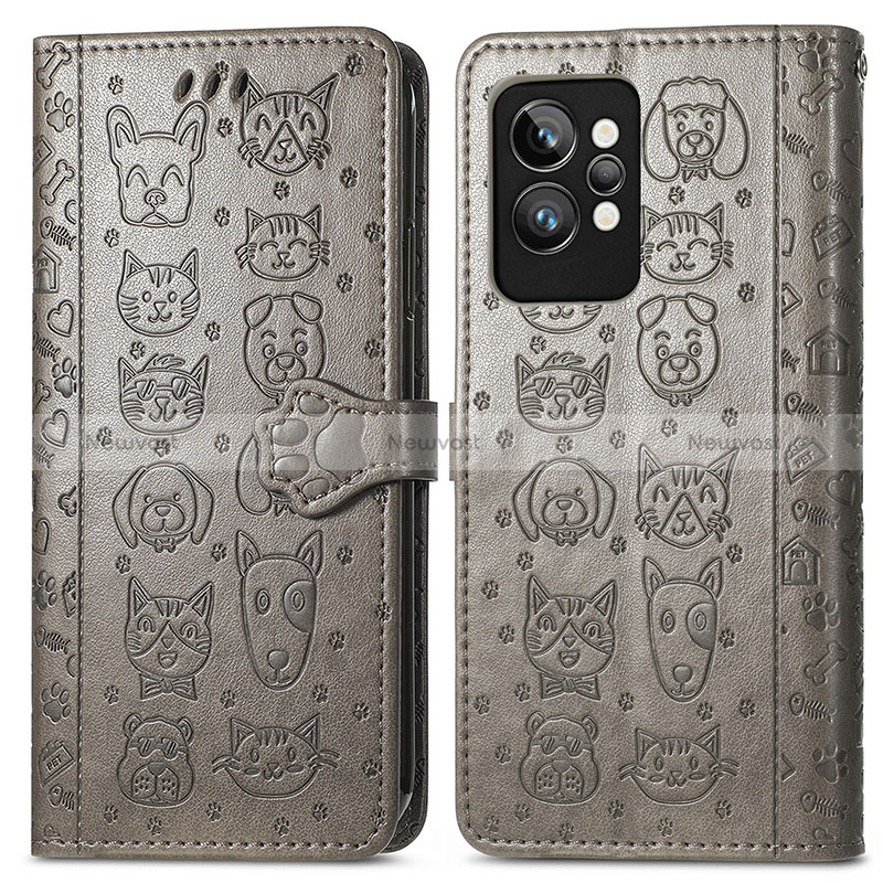 Leather Case Stands Fashionable Pattern Flip Cover Holder S03D for Realme GT2 Pro 5G Gray