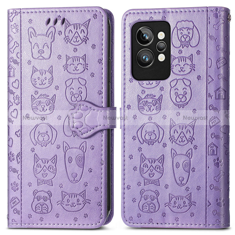 Leather Case Stands Fashionable Pattern Flip Cover Holder S03D for Realme GT2 Pro 5G Purple