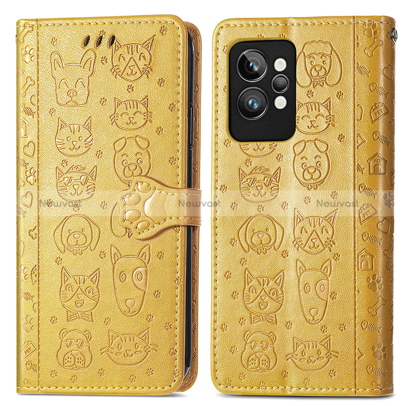 Leather Case Stands Fashionable Pattern Flip Cover Holder S03D for Realme GT2 Pro 5G Yellow