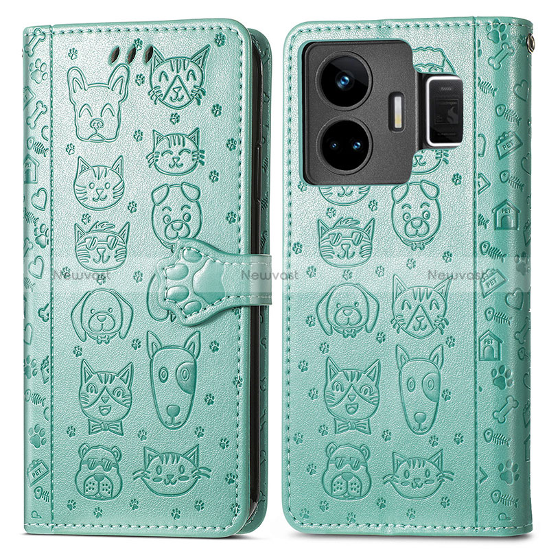 Leather Case Stands Fashionable Pattern Flip Cover Holder S03D for Realme GT3 5G Green